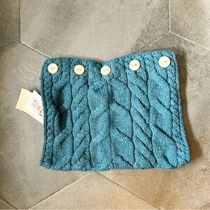 Cable Knit Buttoned Scarf - Teal